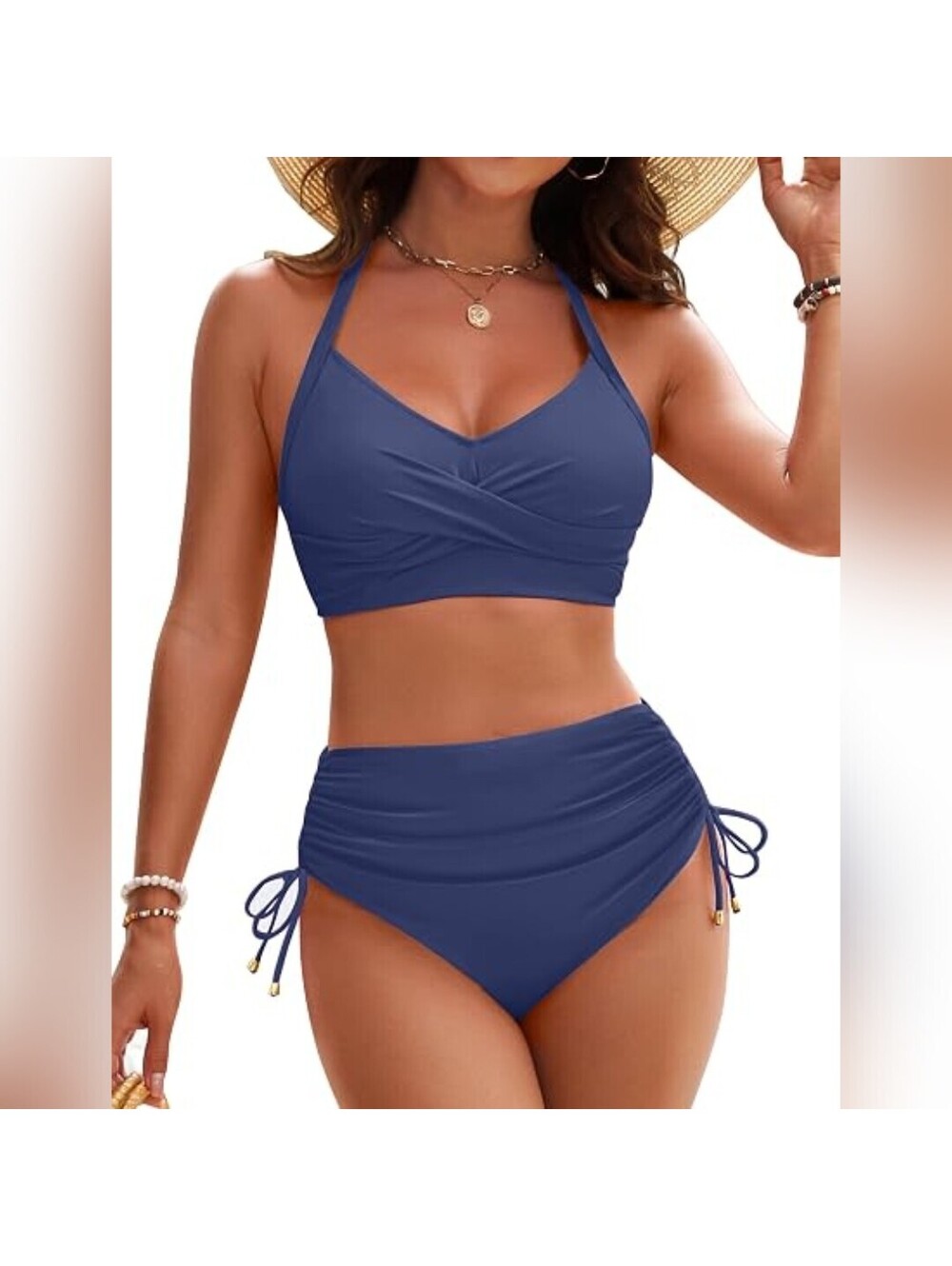 NWT Blooming Jelly Two Piece High Waisted Criss Cross Top Bikini Swimsuit, L(10)